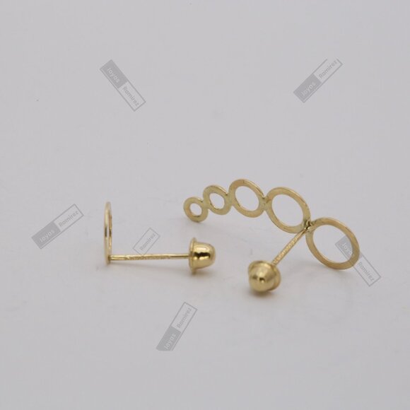 Asymmetrical Circle Earrings in Solid 14K Gold • Modern Drop Design. - Picture 2 of 8